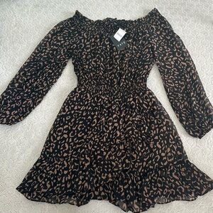 Never worn. NWT. Long sleeve cheetah dress. Size small. FATE Brand